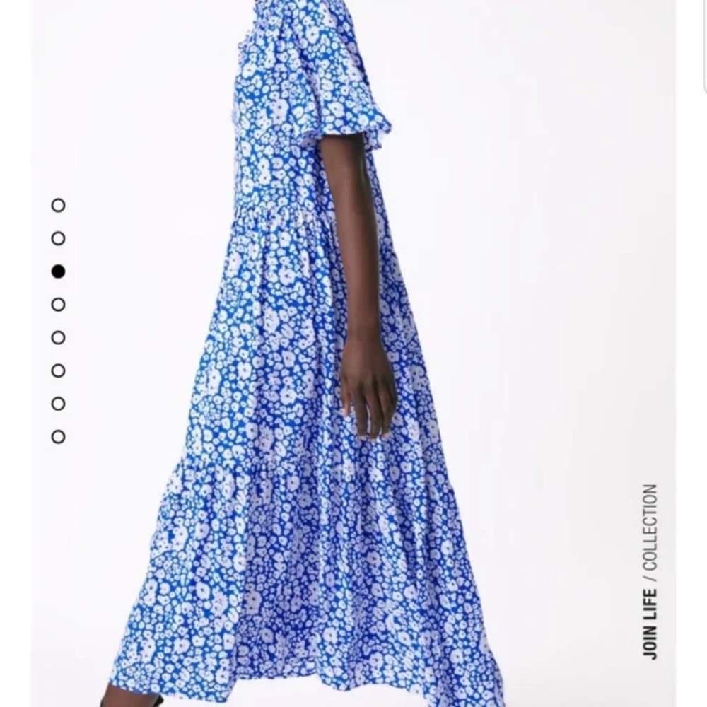 Zara Blue and White Floral Short Sleeve Dress